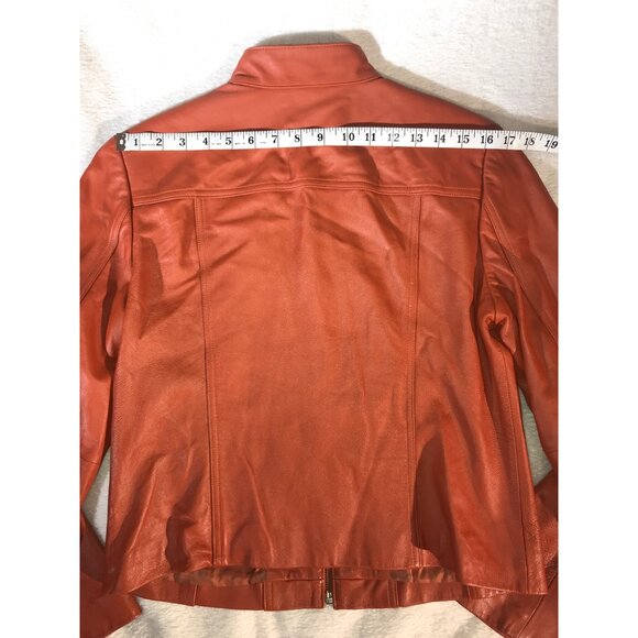 Valerie Stevens Womens Burnt Orange Leather Moto Jacket - Picture 6 of 7
